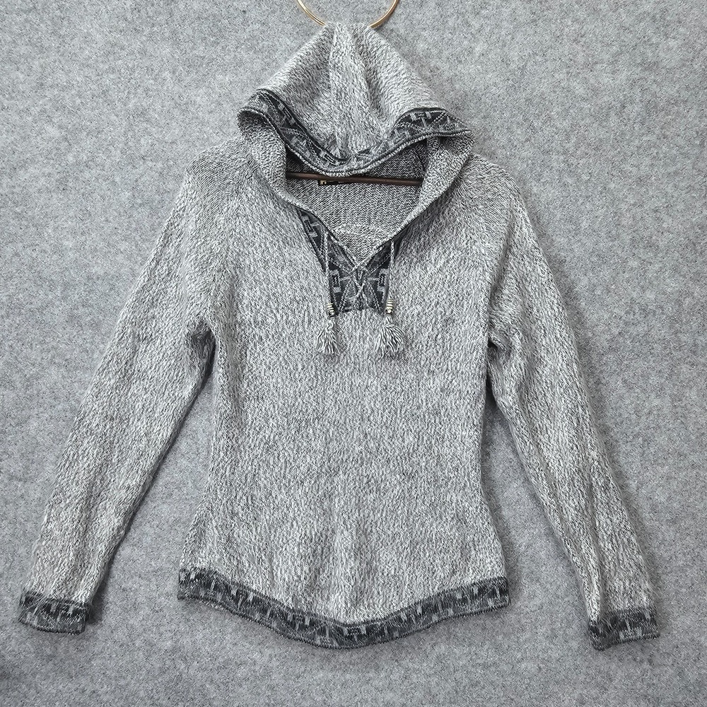 Alpaca Hoodie Sweater Womens XS Gray Slim Peruvian Andean Artisan TEJIDO PARILLO